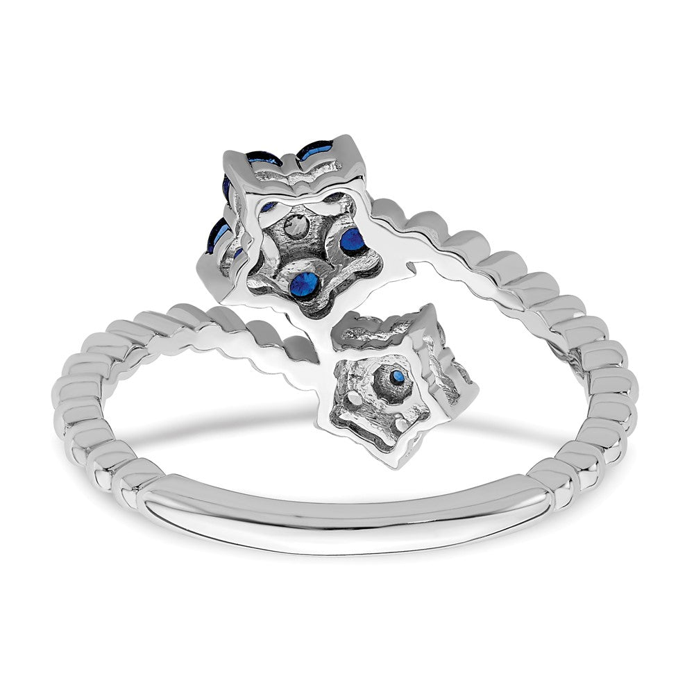 14k White Gold Polished Sapphire and Real Diamond Floral Ring