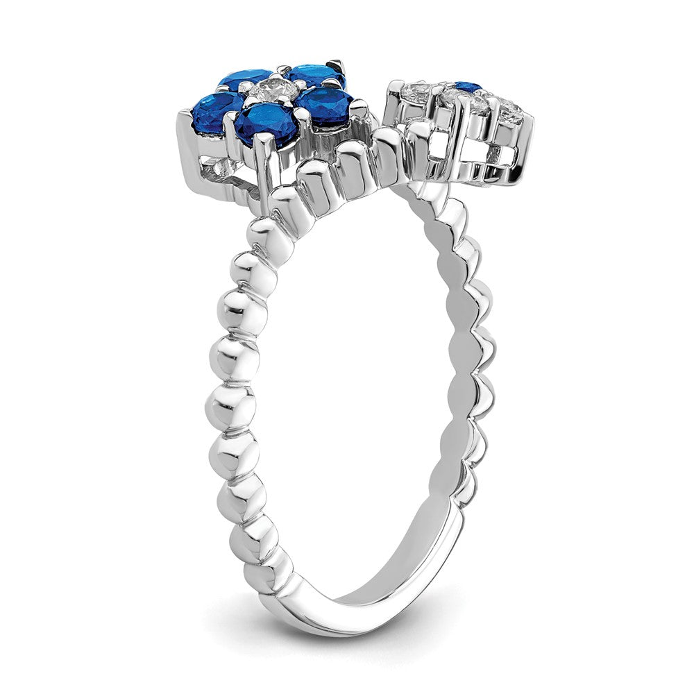 14k White Gold Polished Sapphire and Real Diamond Floral Ring