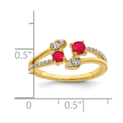 14k Gold Polished Ruby and Real Diamond Bypass Ring
