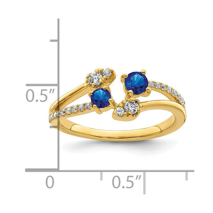 14k Gold Polished Sapphire and Real Diamond Bypass Ring