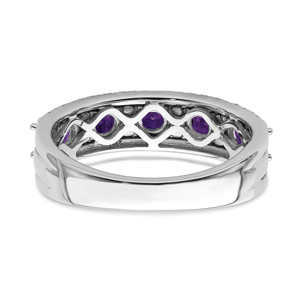 14k White Gold Polished Amethyst and Real Diamond Ring