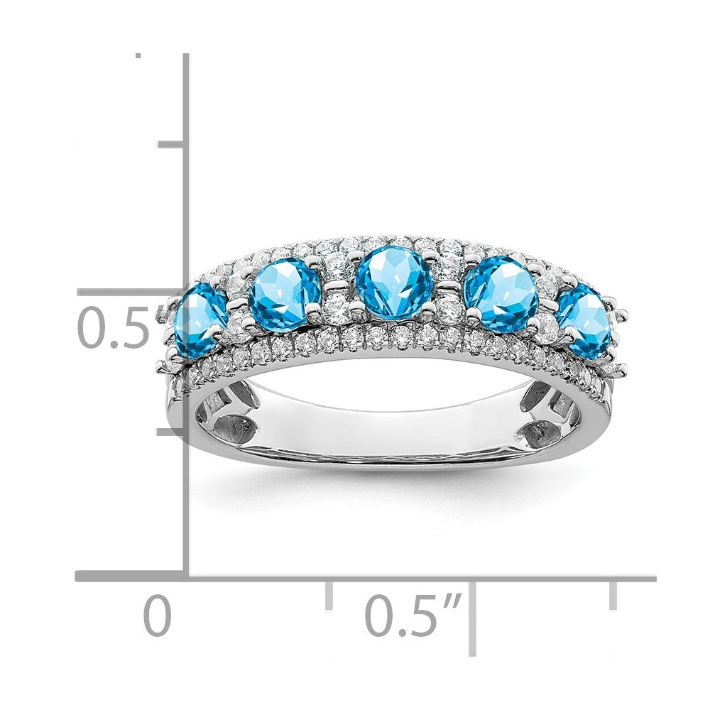 14k White Gold Polished Blue Topaz and Real Diamond Ring