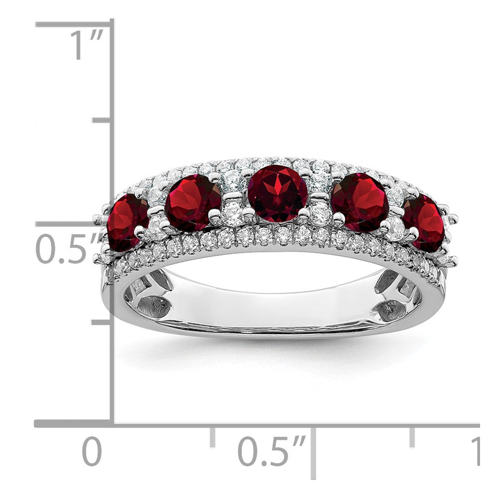 14k White Gold Polished Garnet and Real Diamond Ring