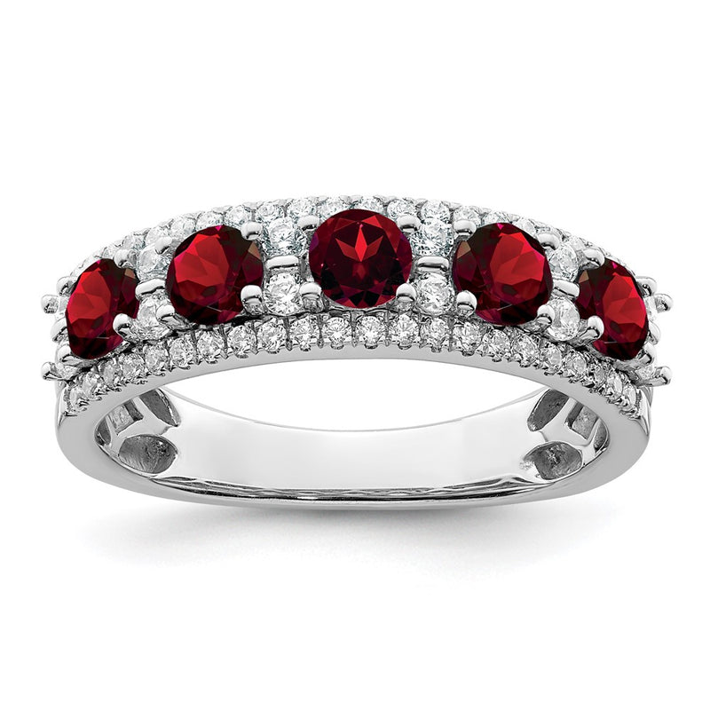 14k White Gold Polished Garnet and Real Diamond Ring