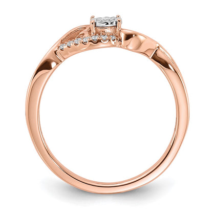 14k Rose Gold Polished Side Hearts Real Diamond Ring