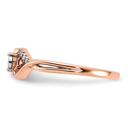 14k Rose Gold Polished Side Hearts Real Diamond Ring