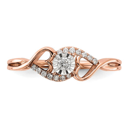14k Rose Gold Polished Side Hearts Real Diamond Ring