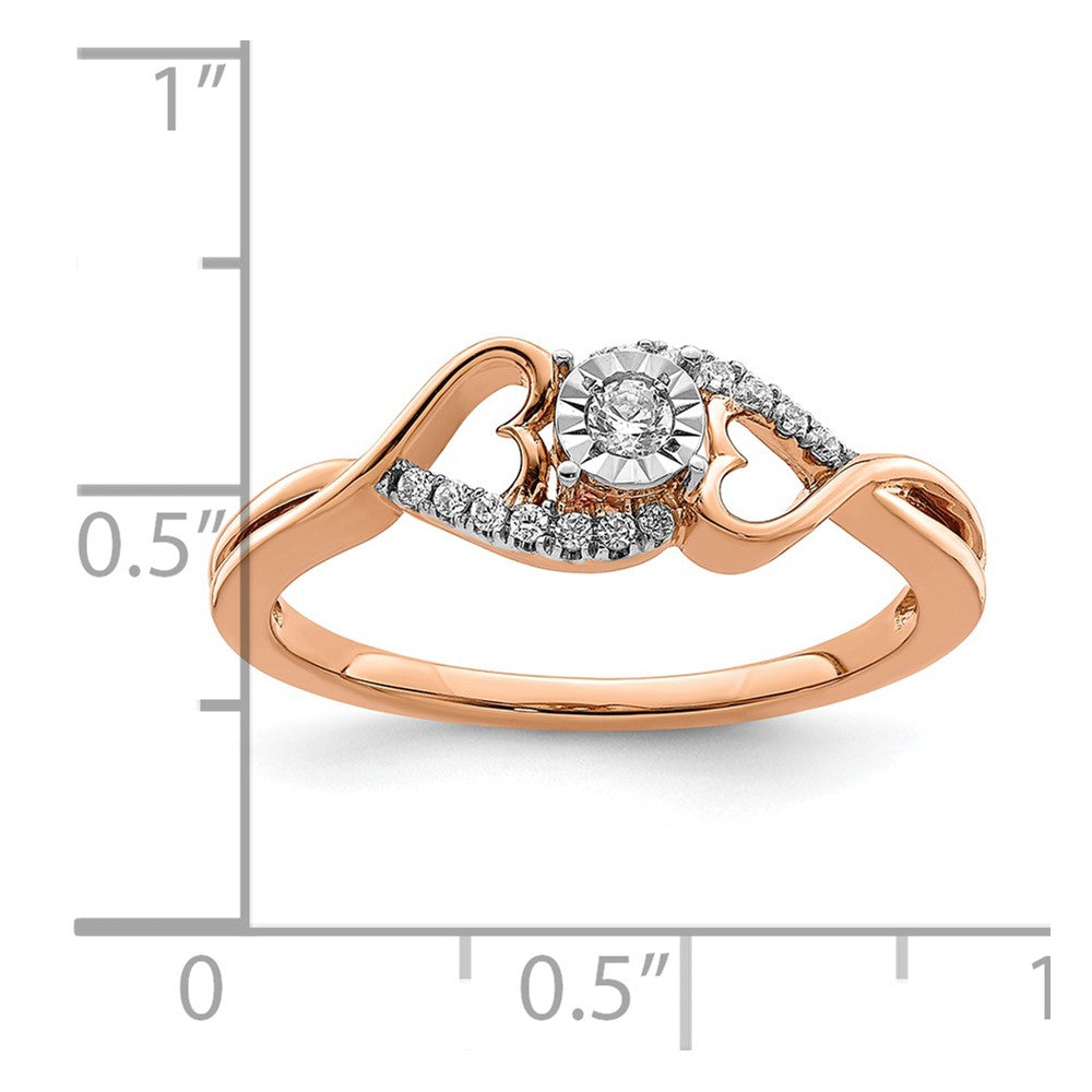 14k Rose Gold Polished Side Hearts Real Diamond Ring
