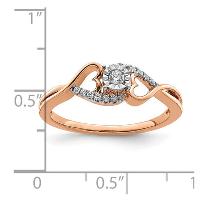 14k Rose Gold Polished Side Hearts Real Diamond Ring