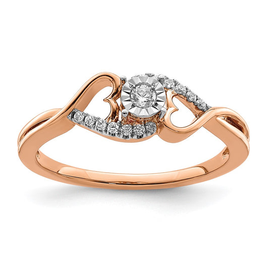 14k Rose Gold Polished Side Hearts Real Diamond Ring