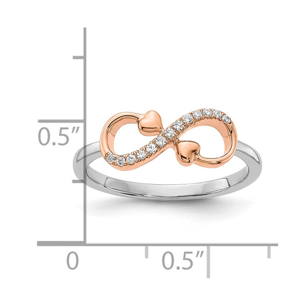 14k Two-Tone Gold White & Rose Polished Infinity Hearts Real Diamond Ring