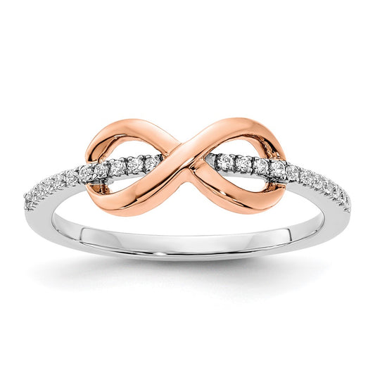 14k Two-Tone Gold White & Rose Polished Infinity Real Diamond Ring