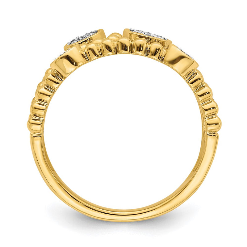 14K Yellow Gold Polished Pave Circles Multi-band Real Diamond Ring