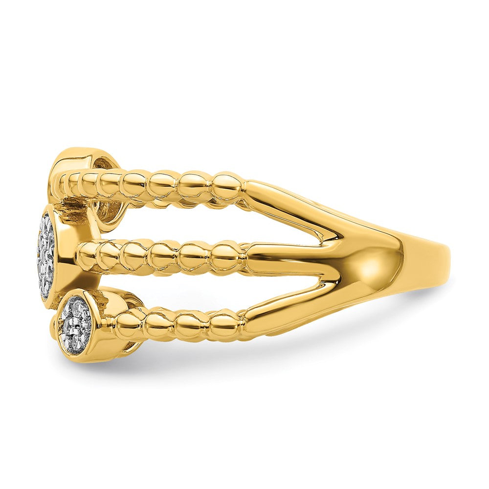 14K Yellow Gold Polished Pave Circles Multi-band Real Diamond Ring