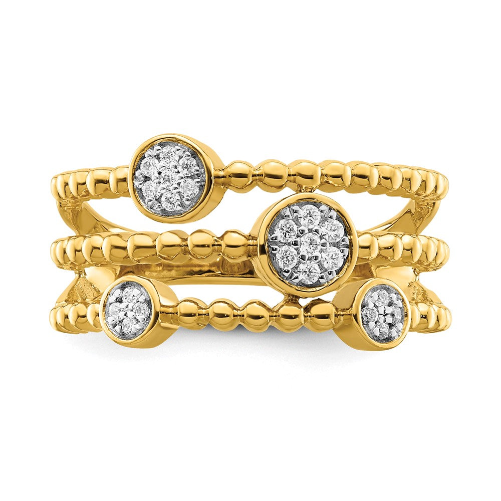 14K Yellow Gold Polished Pave Circles Multi-band Real Diamond Ring