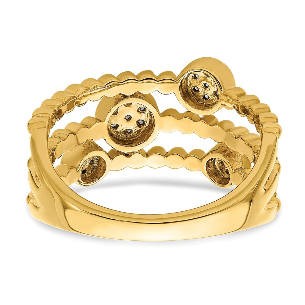14K Yellow Gold Polished Pave Circles Multi-band Real Diamond Ring