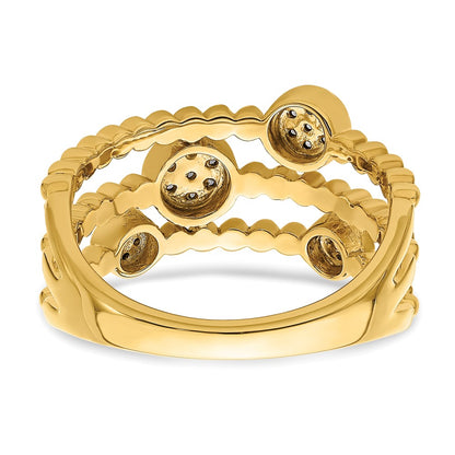 14K Yellow Gold Polished Pave Circles Multi-band Real Diamond Ring