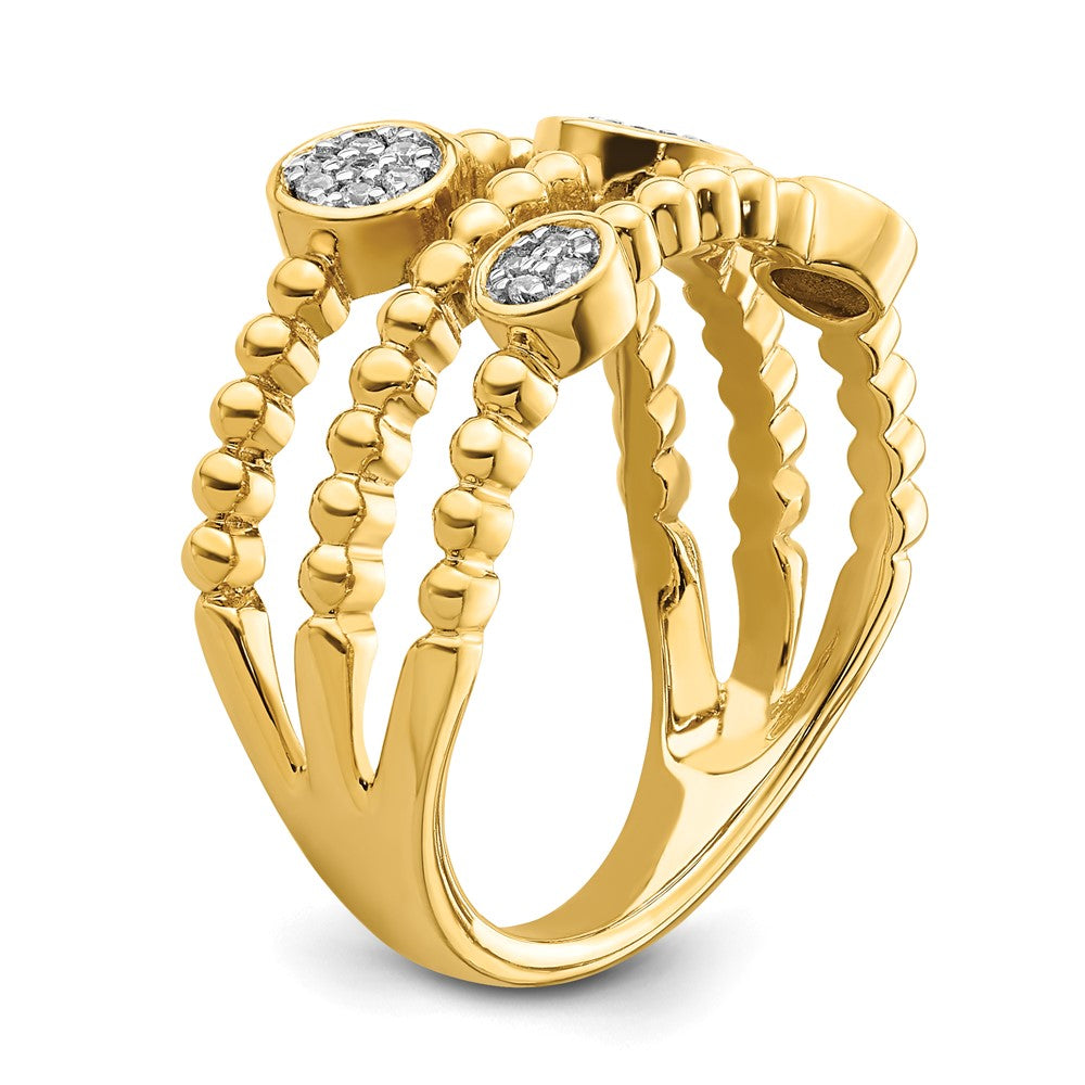 14K Yellow Gold Polished Pave Circles Multi-band Real Diamond Ring