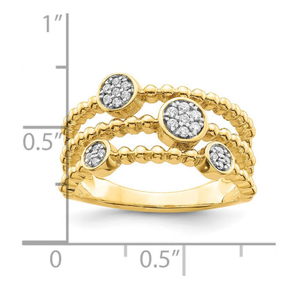 14K Yellow Gold Polished Pave Circles Multi-band Real Diamond Ring