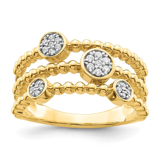 14K Yellow Gold Polished Pave Circles Multi-band Real Diamond Ring