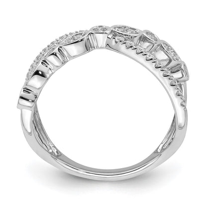14k White Gold Polished Criss Cross Real Diamond Ring