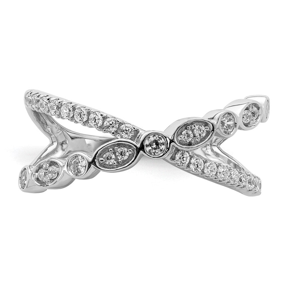 14k White Gold Polished Criss Cross Real Diamond Ring