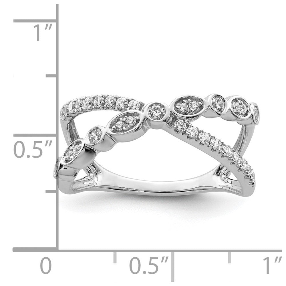 14k White Gold Polished Criss Cross Real Diamond Ring