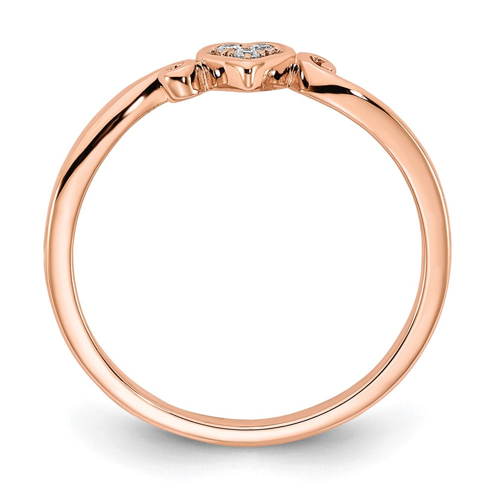 14k Rose Gold Polished Heart Real Diamond Ring