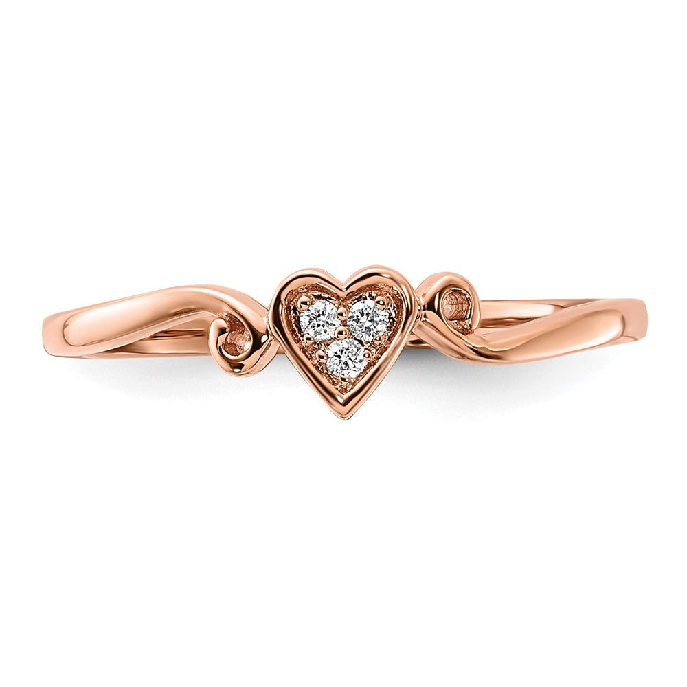 14k Rose Gold Polished Heart Real Diamond Ring