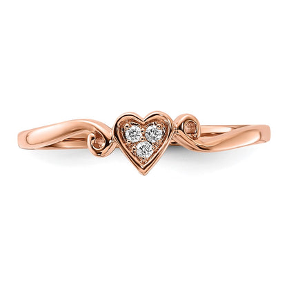 14k Rose Gold Polished Heart Real Diamond Ring