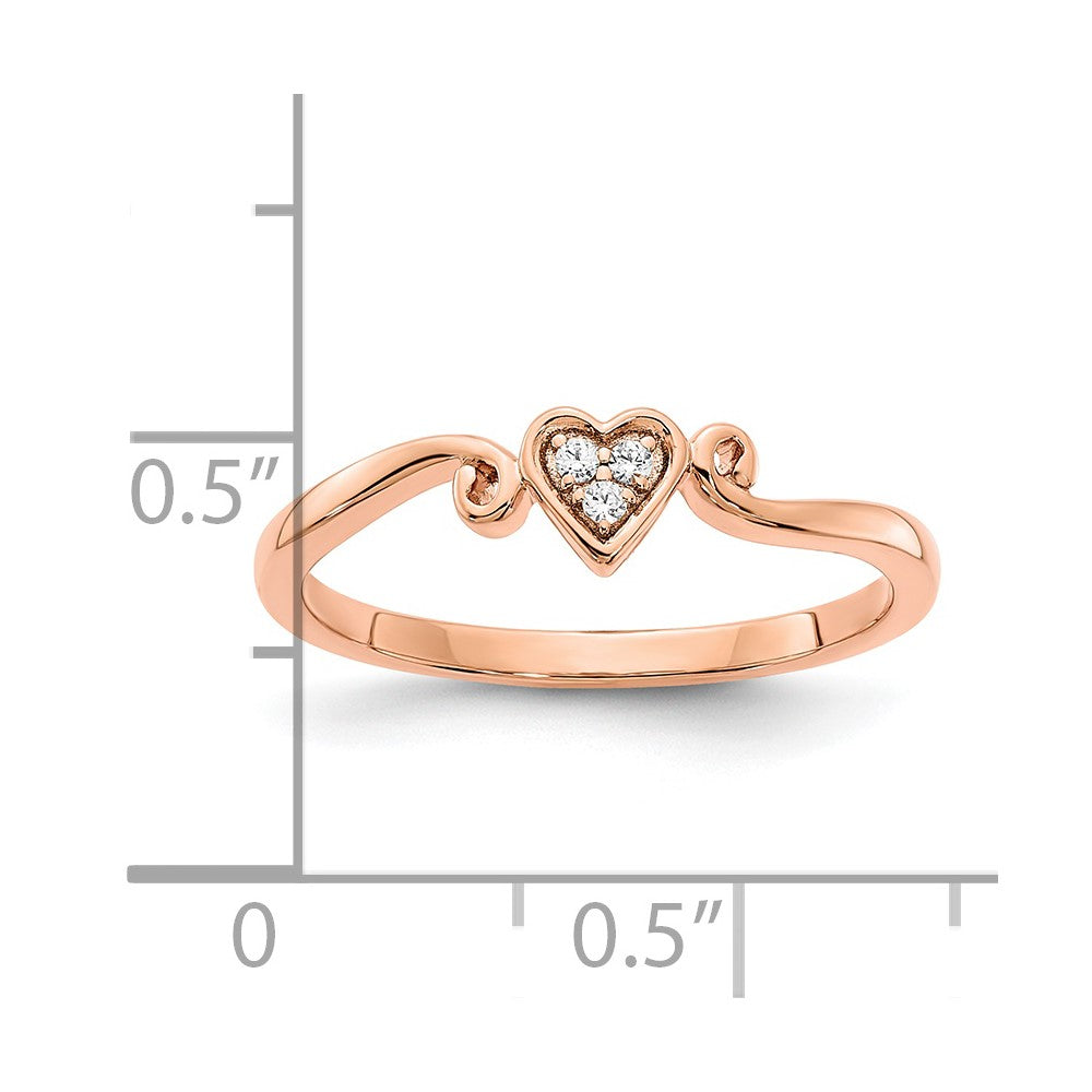 14k Rose Gold Polished Heart Real Diamond Ring