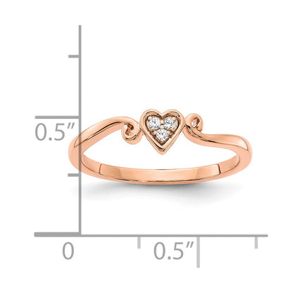 14k Rose Gold Polished Heart Real Diamond Ring