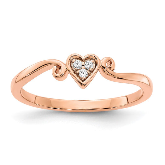 14k Rose Gold Polished Heart Real Diamond Ring