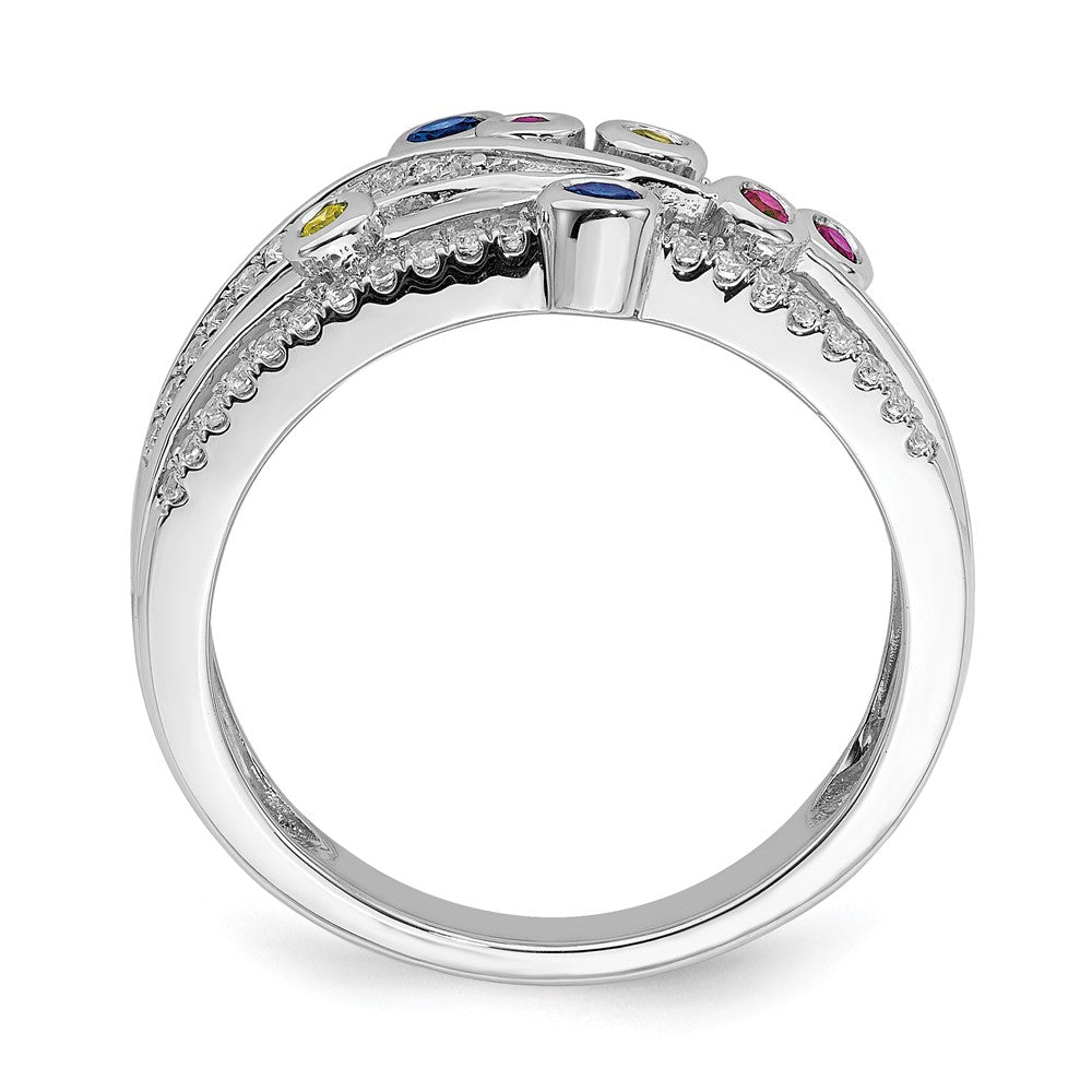 14k White Gold Polished Multi-Gemstone & Real Diamond Orbit Ring