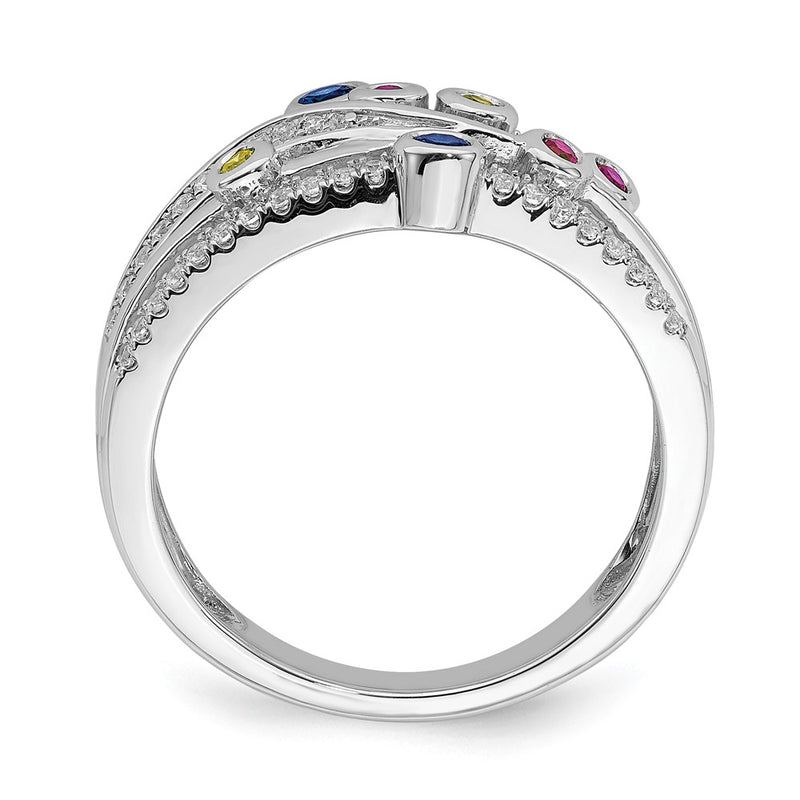 14k White Gold Polished Multi-Gemstone & Real Diamond Orbit Ring
