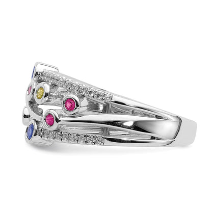 14k White Gold Polished Multi-Gemstone & Real Diamond Orbit Ring