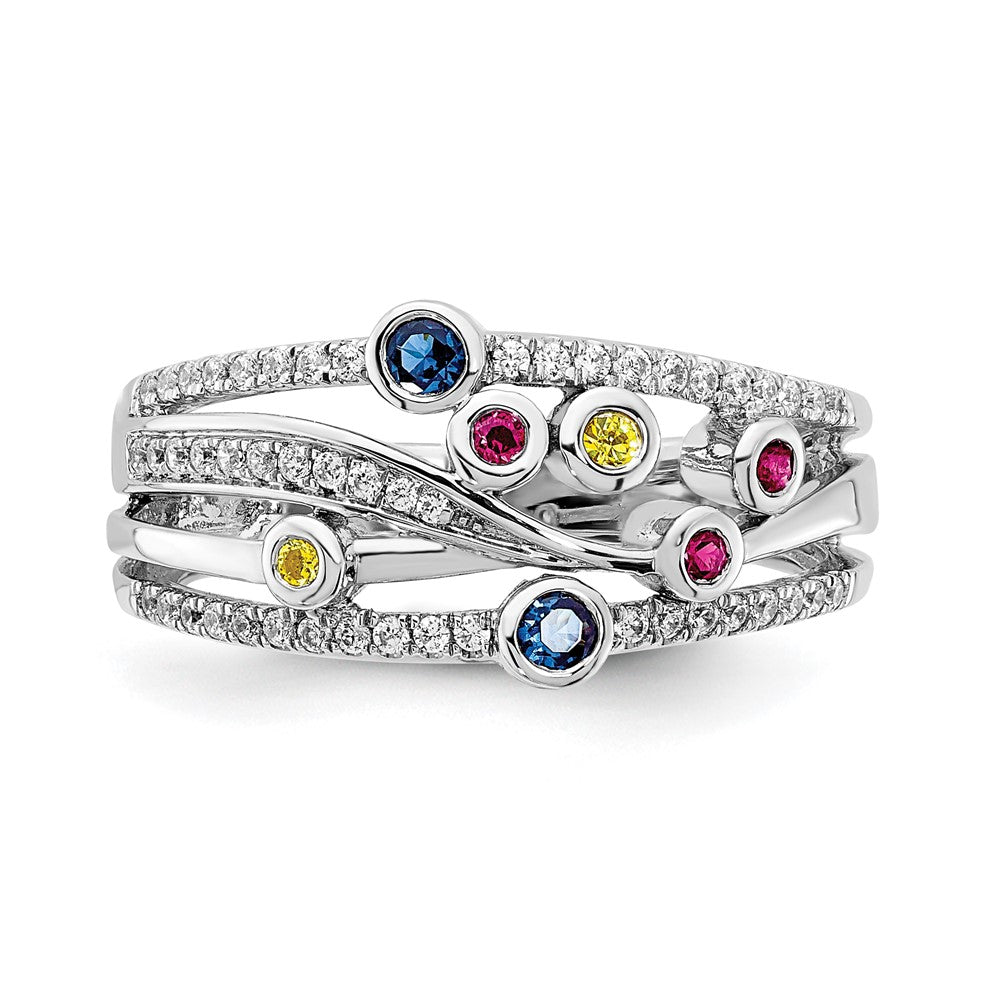 14k White Gold Polished Multi-Gemstone & Real Diamond Orbit Ring