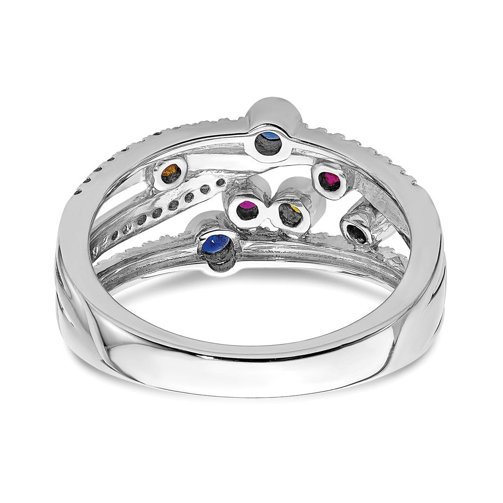 14k White Gold Polished Multi-Gemstone & Real Diamond Orbit Ring