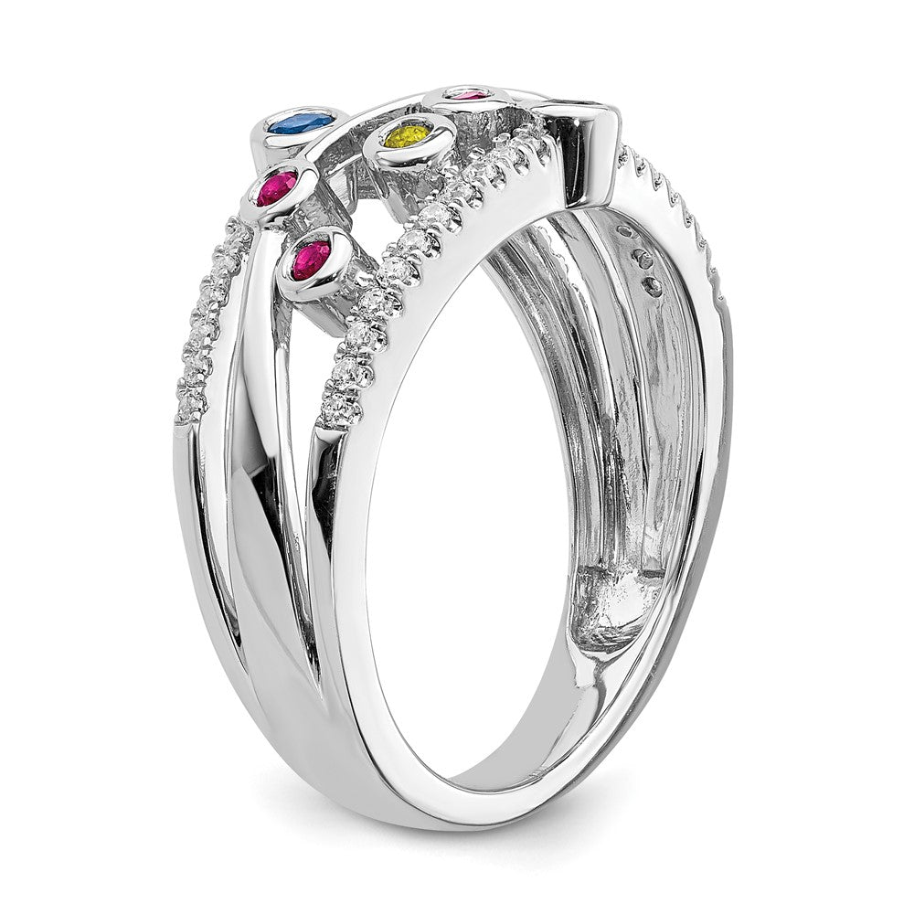 14k White Gold Polished Multi-Gemstone & Real Diamond Orbit Ring