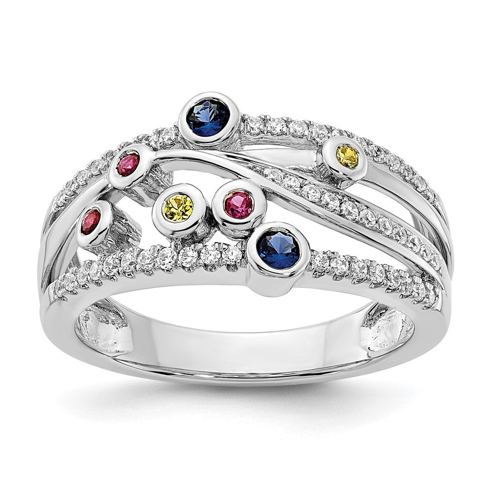 14k White Gold Polished Multi-Gemstone & Real Diamond Orbit Ring