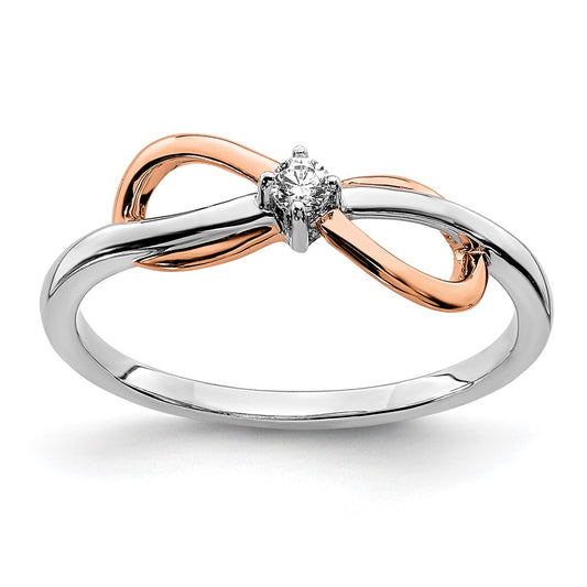 14k Two-Tone Gold White & Rose Polished Infinity Real Diamond Ring