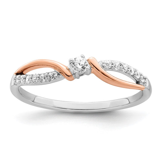 14k Two-Tone Gold White & Rose Polished Fancy Real Diamond Ring