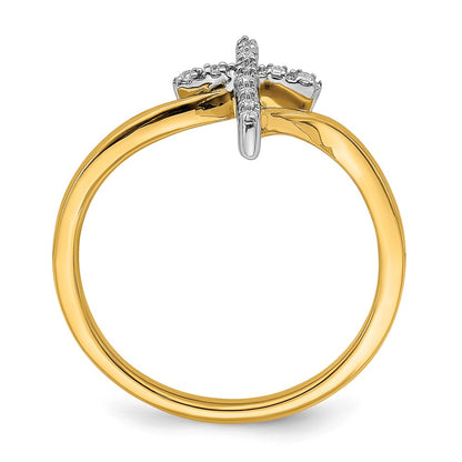 14k Two-Tone Gold Polished Cross Real Diamond Ring