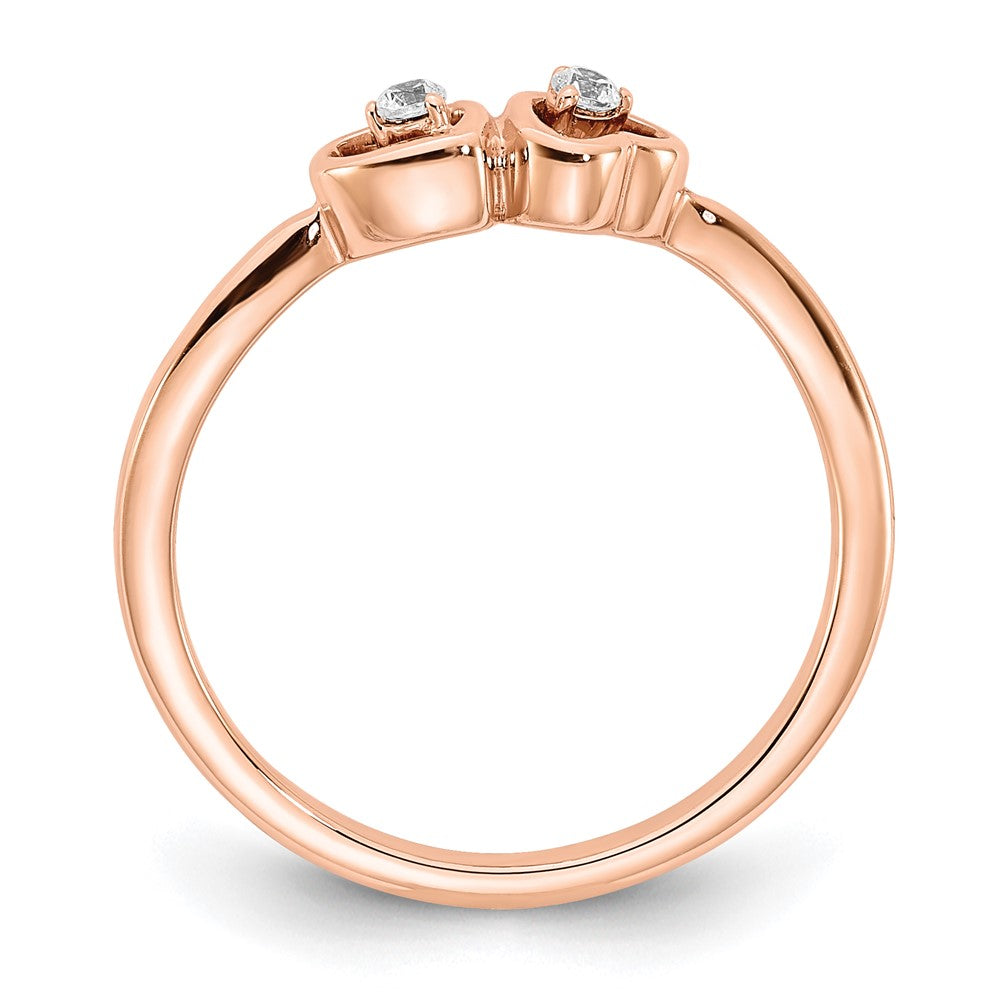 14k Rose Gold Polished Double Heart Real Diamond Ring