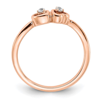 14k Rose Gold Polished Double Heart Real Diamond Ring