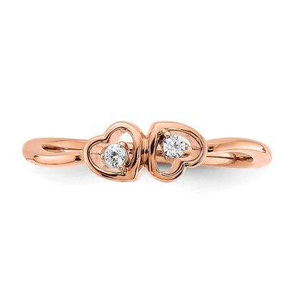14k Rose Gold Polished Double Heart Real Diamond Ring