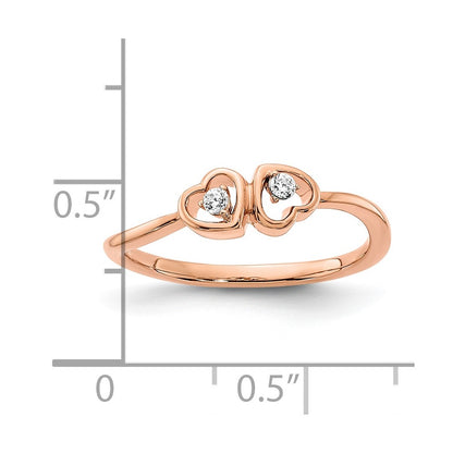14k Rose Gold Polished Double Heart Real Diamond Ring
