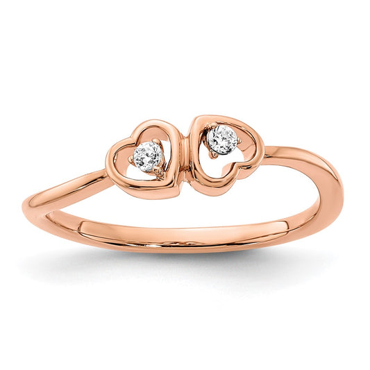 14k Rose Gold Polished Double Heart Real Diamond Ring
