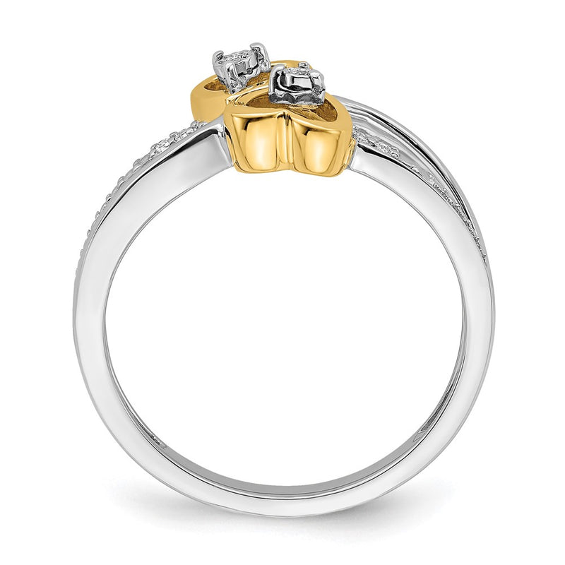14k Two-Tone Gold Polished Double Heart Real Diamond Ring
