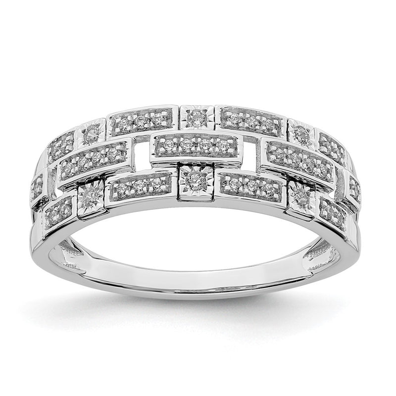 14k White Gold Polished Fancy Real Diamond Ring